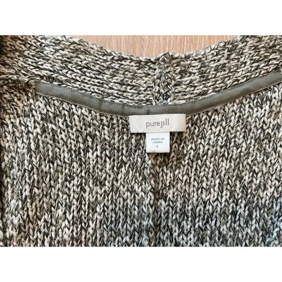 J Jill Kimono-Style Front Tie Closure Green Marl Cotton Cardigan Sweater Sz L - Picture 5 of 8